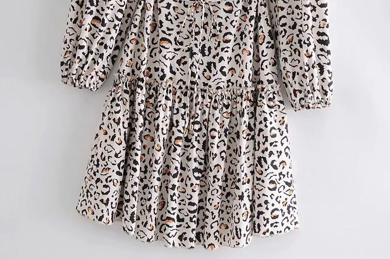 Lace-up Elastic Sleeve Ruffled Floral Mini Dresses