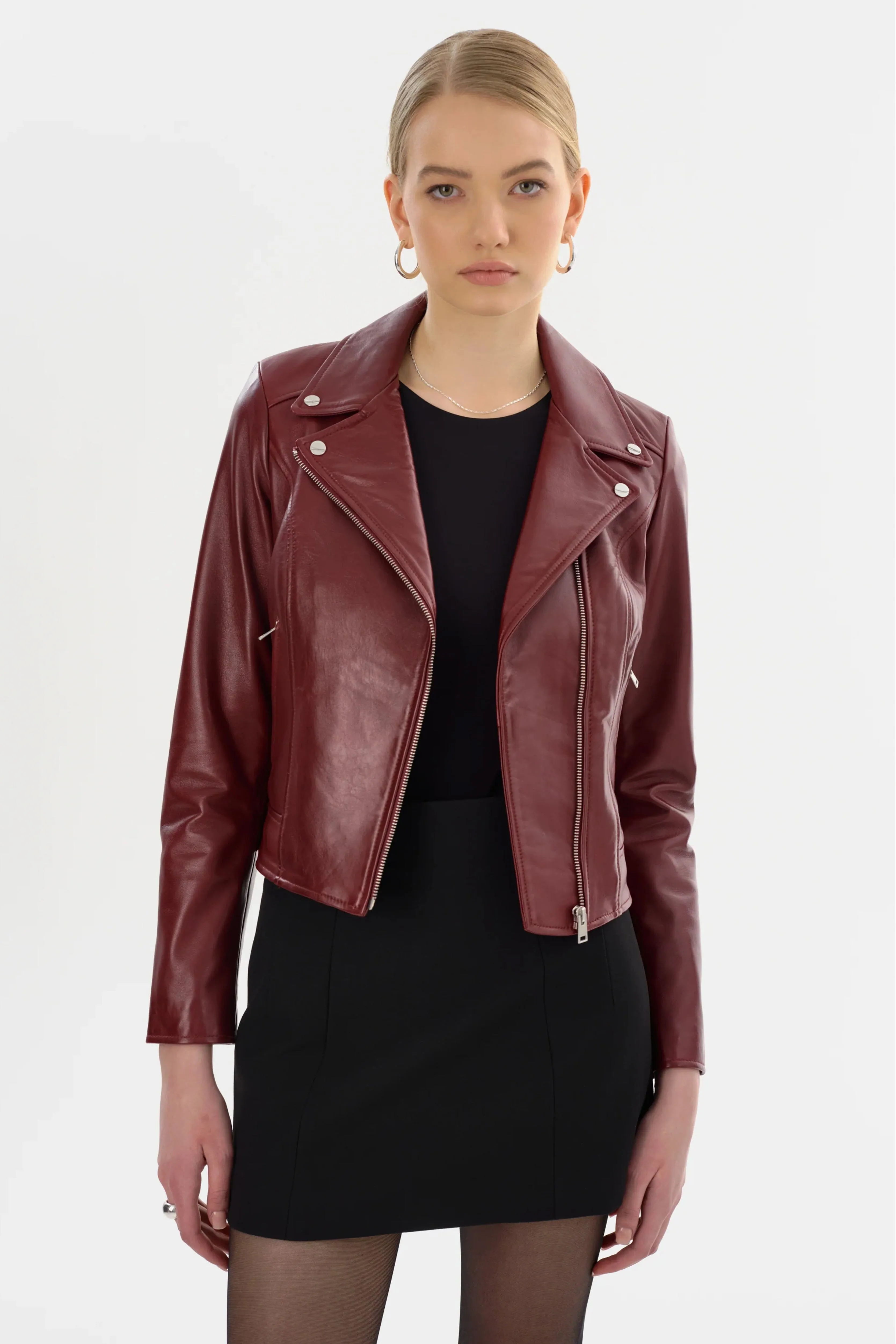 LAMARQUE | Kelsey Leather Biker Jacket - Burgundy