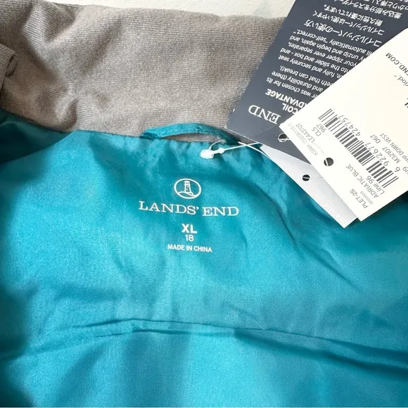 Lands’ End Teal Down Puffer Vest, XL Adriatic Blue
