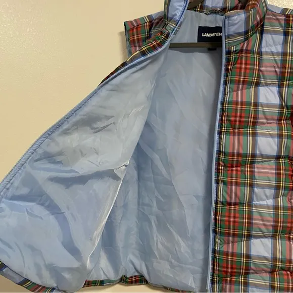 Land’s End Vest Women’s Plus size 3X 24W-26W Blue Red Plaid Down Puffer Vest