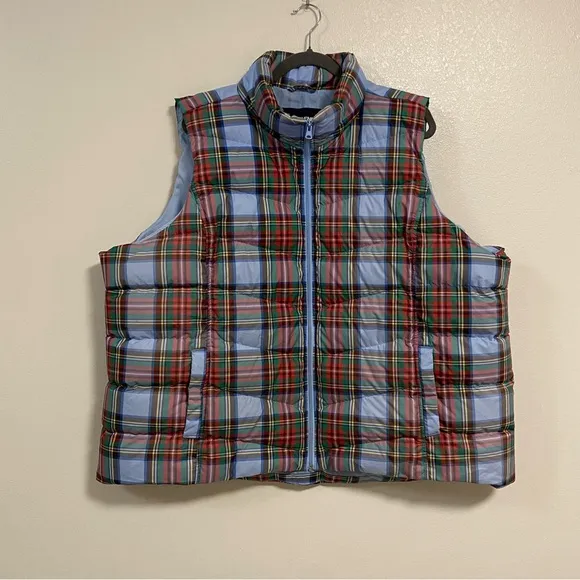 Land’s End Vest Women’s Plus size 3X 24W-26W Blue Red Plaid Down Puffer Vest