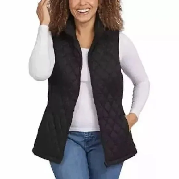 Lands' End Womens XL Black 3-in-1 Systems Jacket Vest Water Resistant Coat Lrg