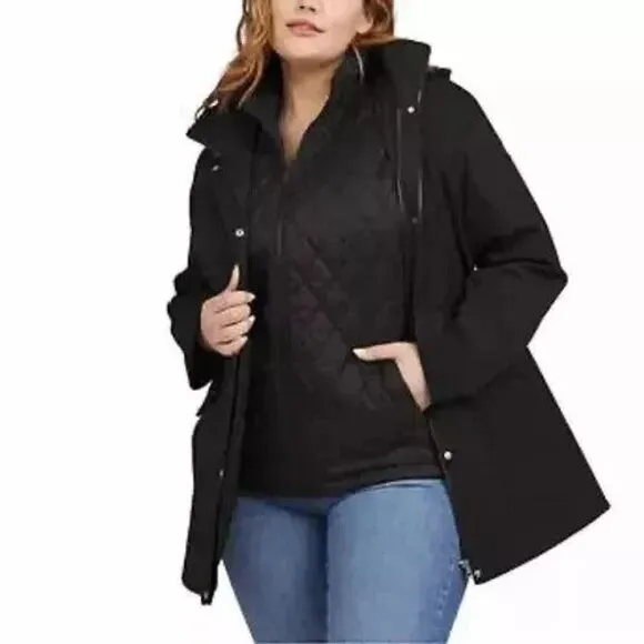 Lands' End Womens XL Black 3-in-1 Systems Jacket Vest Water Resistant Coat Lrg