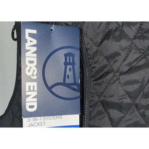 Lands' End Womens XL Black 3-in-1 Systems Jacket Vest Water Resistant Coat Lrg