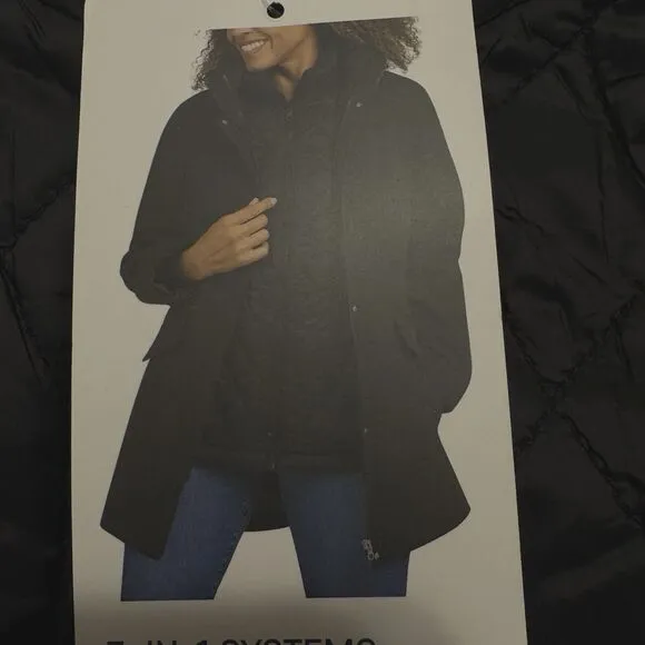 Lands' End Womens XL Black 3-in-1 Systems Jacket Vest Water Resistant Coat Lrg