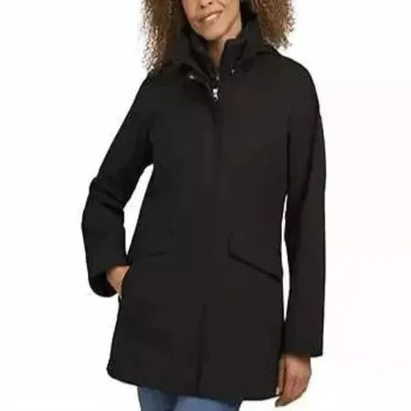 Lands' End Womens XL Black 3-in-1 Systems Jacket Vest Water Resistant Coat Lrg