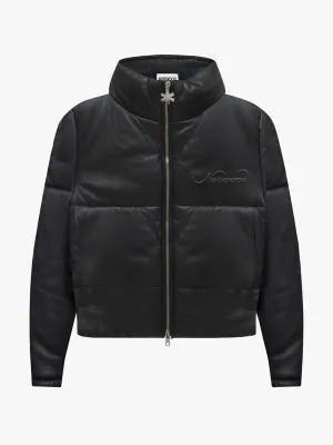 LEATHER LOGO PUFFER JACKET