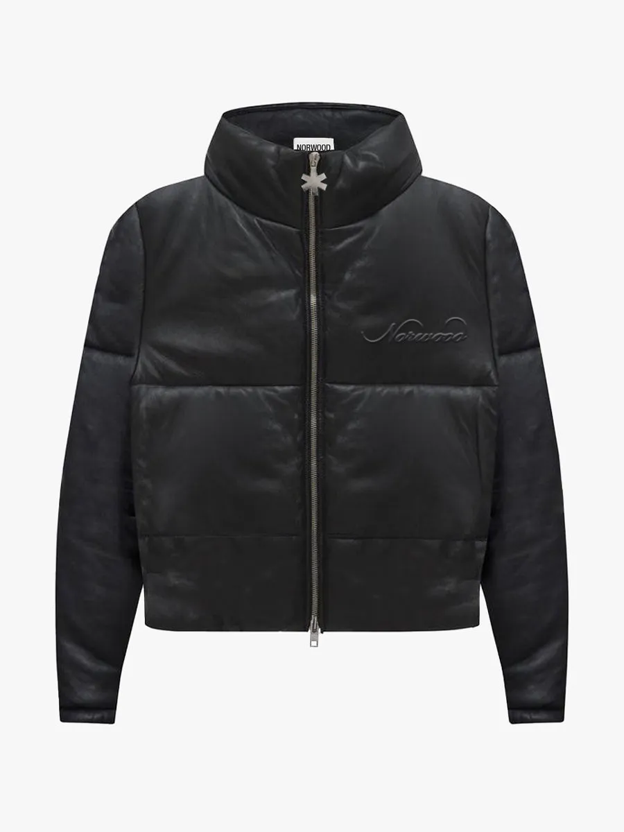LEATHER LOGO PUFFER JACKET