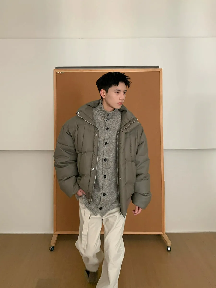 Leather Stand Collar Down Jacket