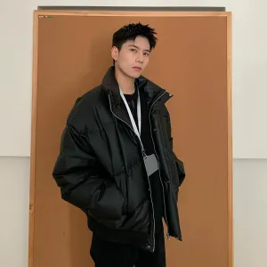 Leather Stand Collar Down Jacket