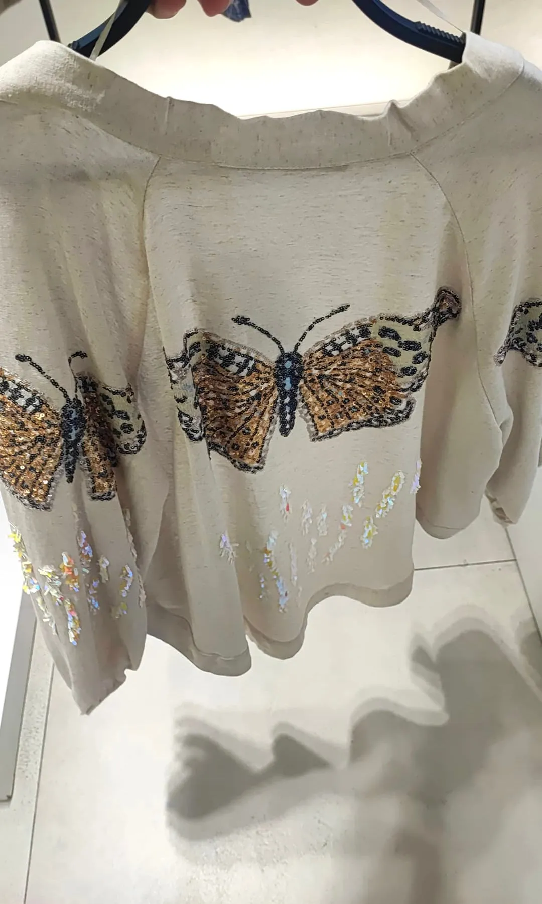 Linen Embroidered Butterfly Beige Kimono