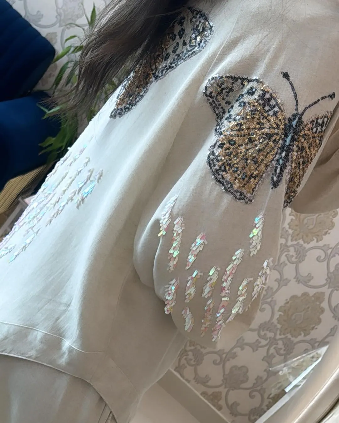 Linen Embroidered Butterfly Beige Kimono