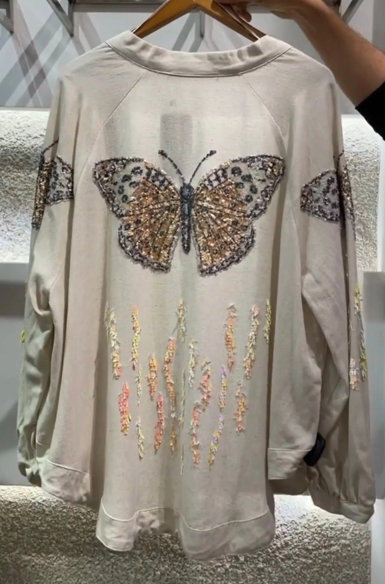 Linen Embroidered Butterfly Beige Kimono