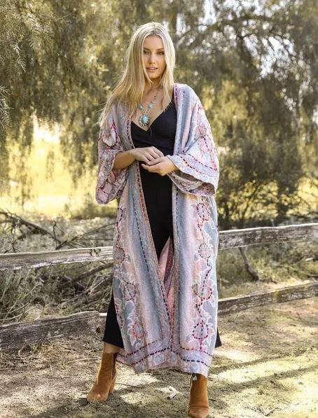 LISA EMBROIDERED MAXI KIMONO