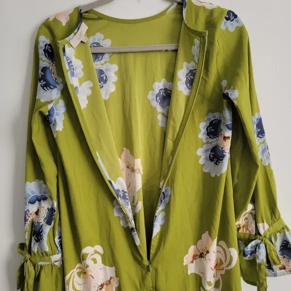 LOFT green floral silky short dress