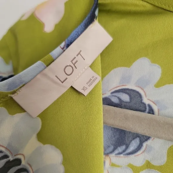 LOFT green floral silky short dress