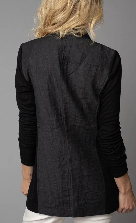 Lola & Sophie Crinkle Linen Zip-Front Long Jacket