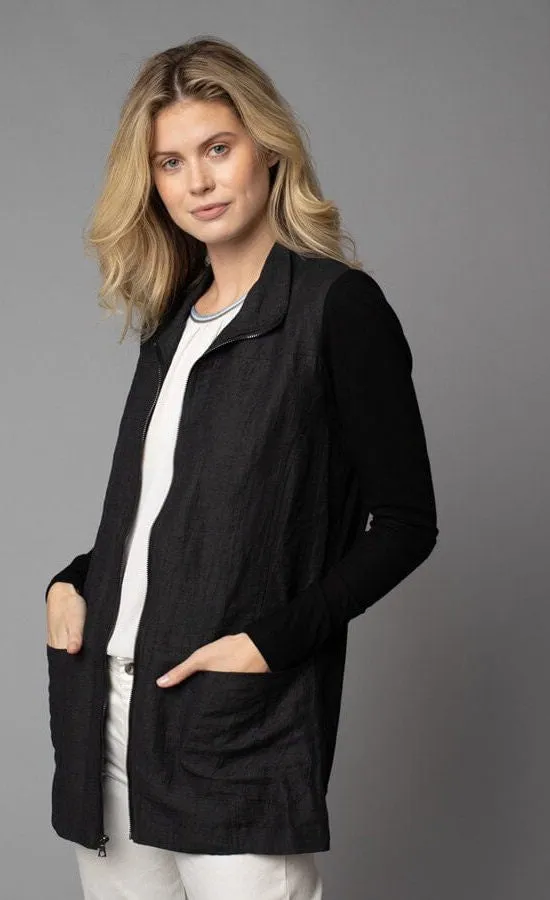 Lola & Sophie Crinkle Linen Zip-Front Long Jacket