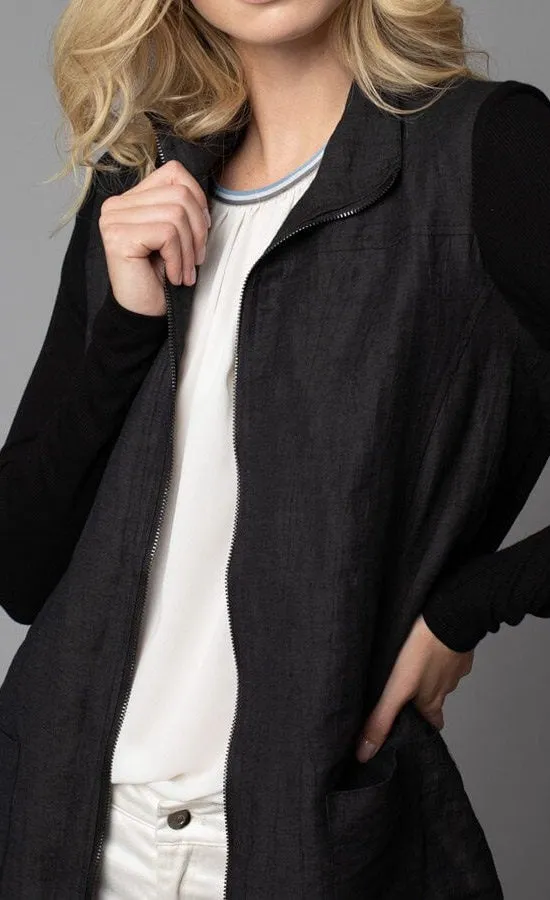 Lola & Sophie Crinkle Linen Zip-Front Long Jacket