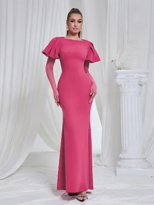 Long Sleeve Frill Maxi Bodycon Dress HB10198