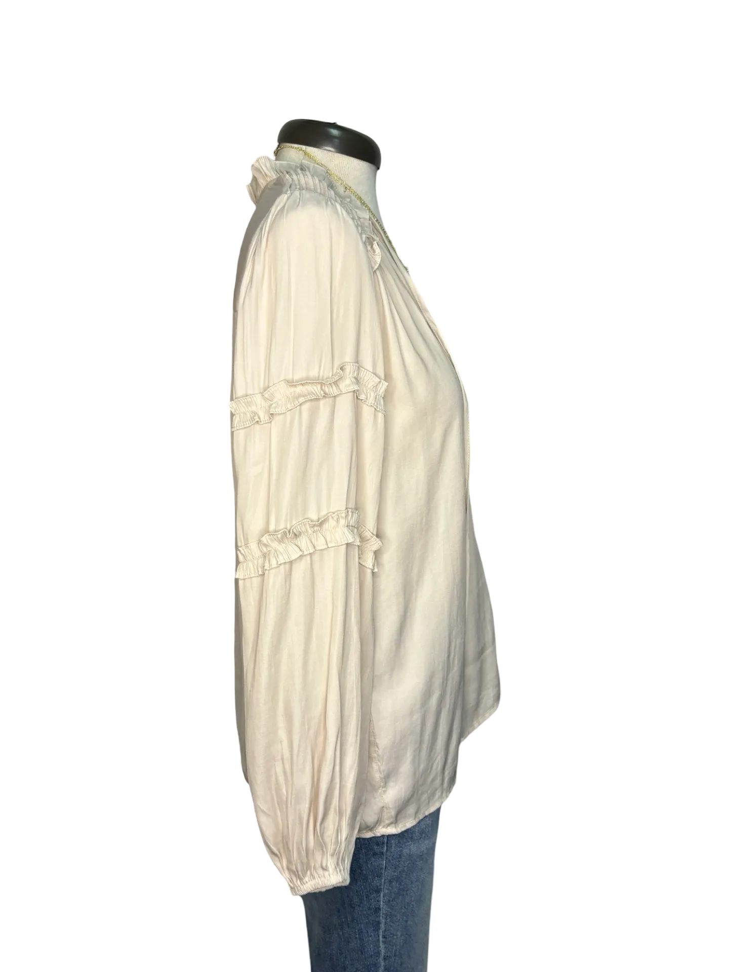 Long Sleeve Ruffle Blouse Top Champagne