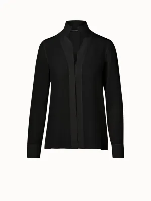 Long Sleeve Silk Blouse with Stand-up Collar
