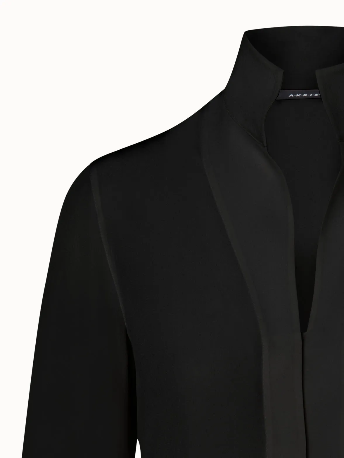 Long Sleeve Silk Blouse with Stand-up Collar