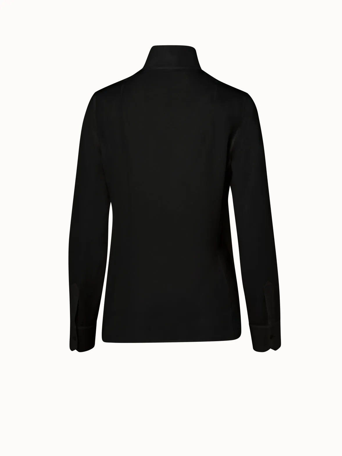 Long Sleeve Silk Blouse with Stand-up Collar