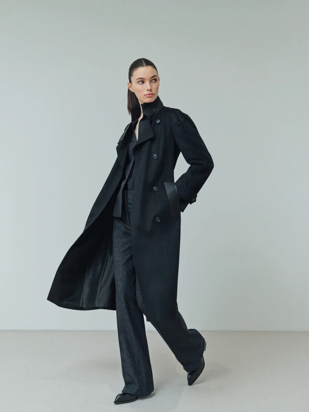 Long Sleeve Silk Blouse with Stand-up Collar