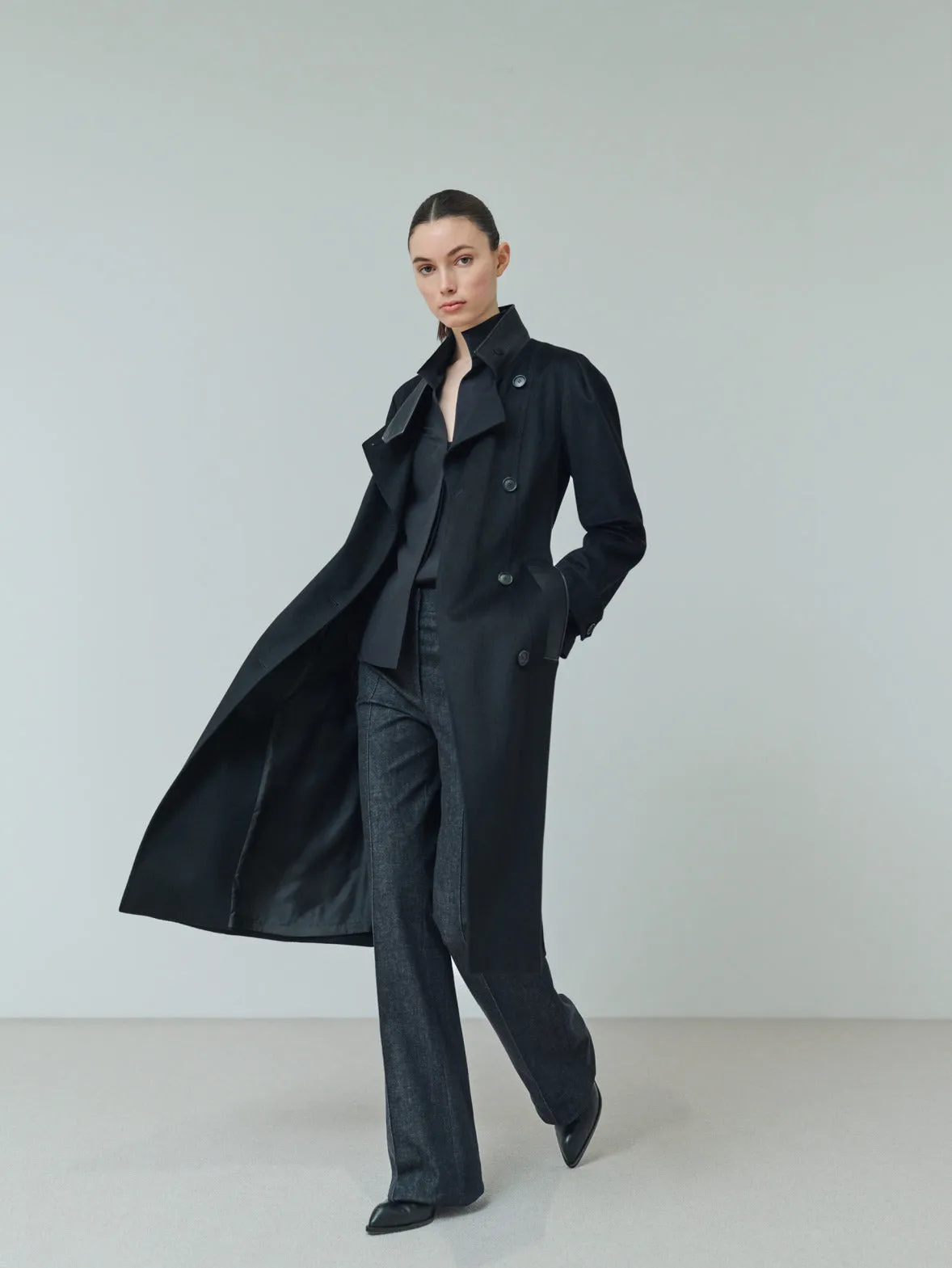 Long Sleeve Silk Blouse with Stand-up Collar
