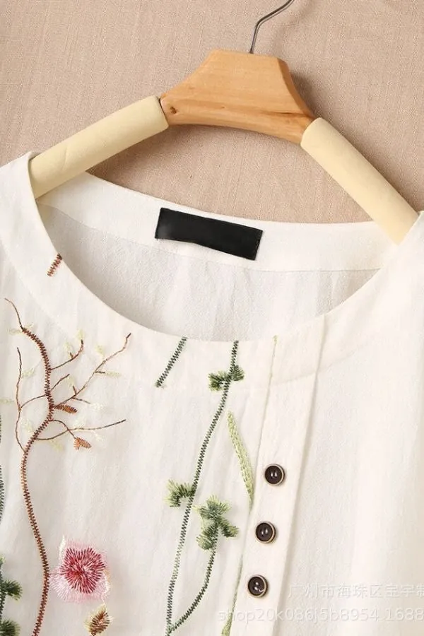 Loose Neck Cotton Blouse