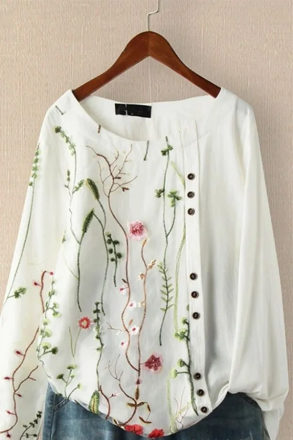 Loose Neck Cotton Blouse