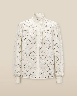 LULU | Ecru Embroidery Cotton Blouse