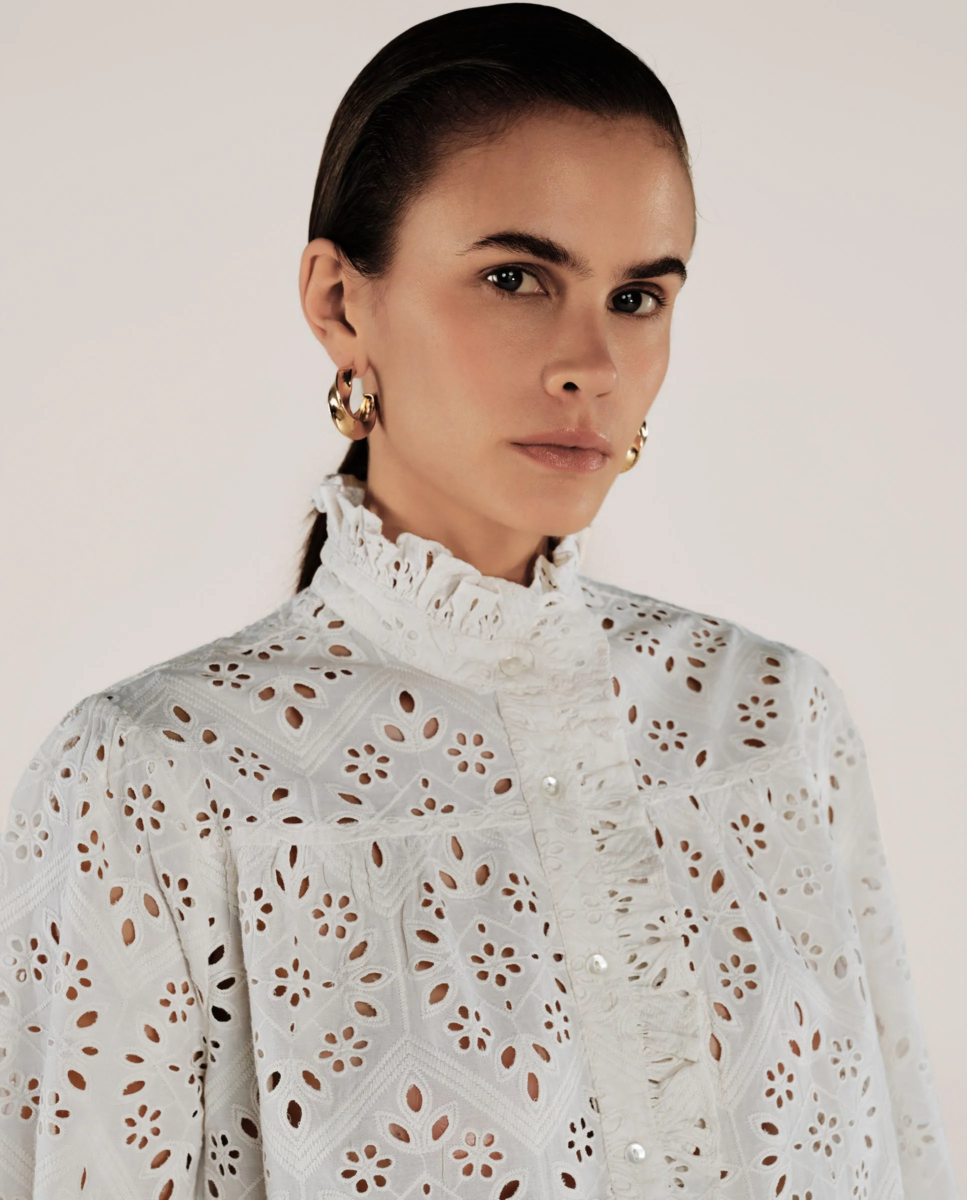 LULU | Ecru Embroidery Cotton Blouse