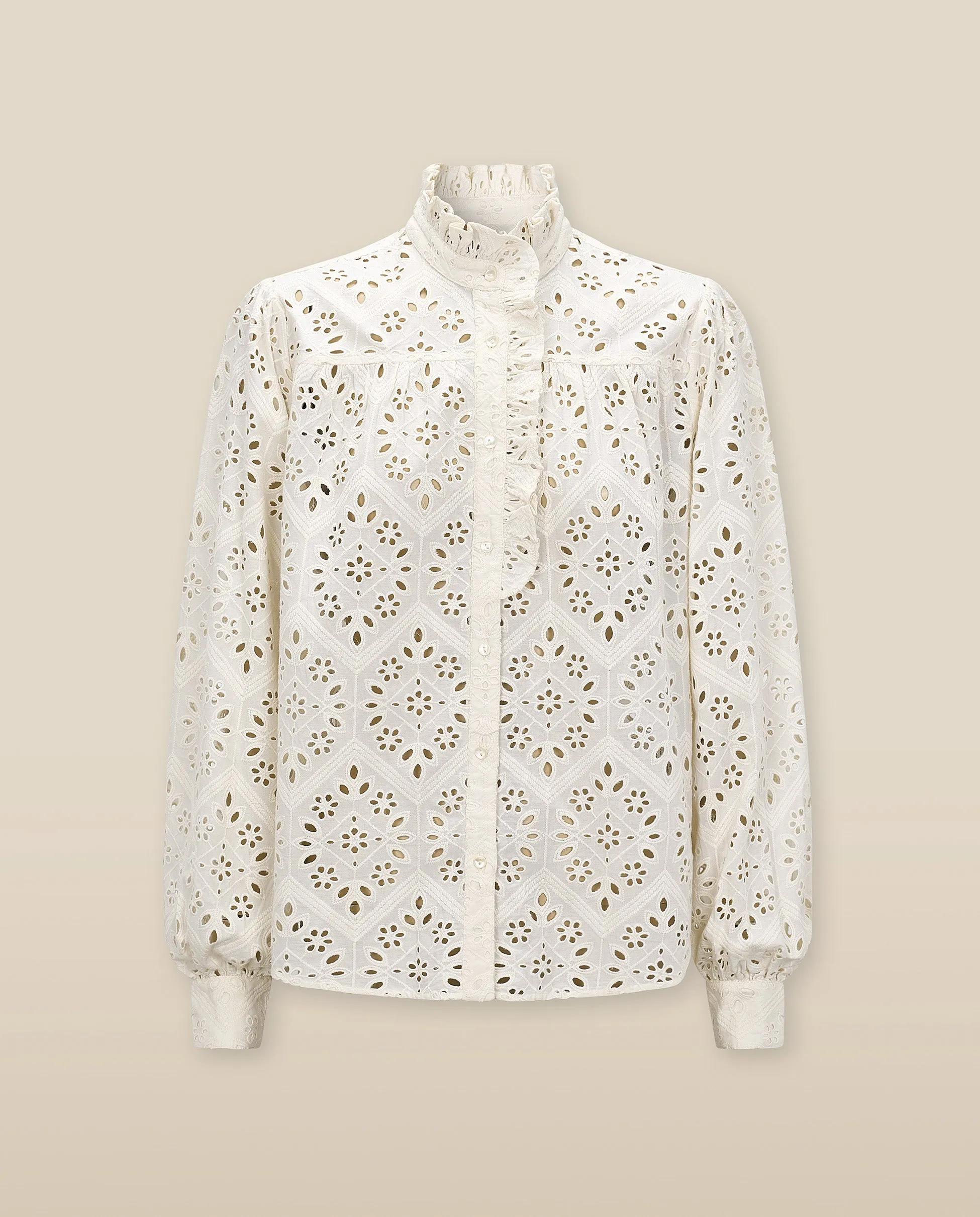 LULU | Ecru Embroidery Cotton Blouse