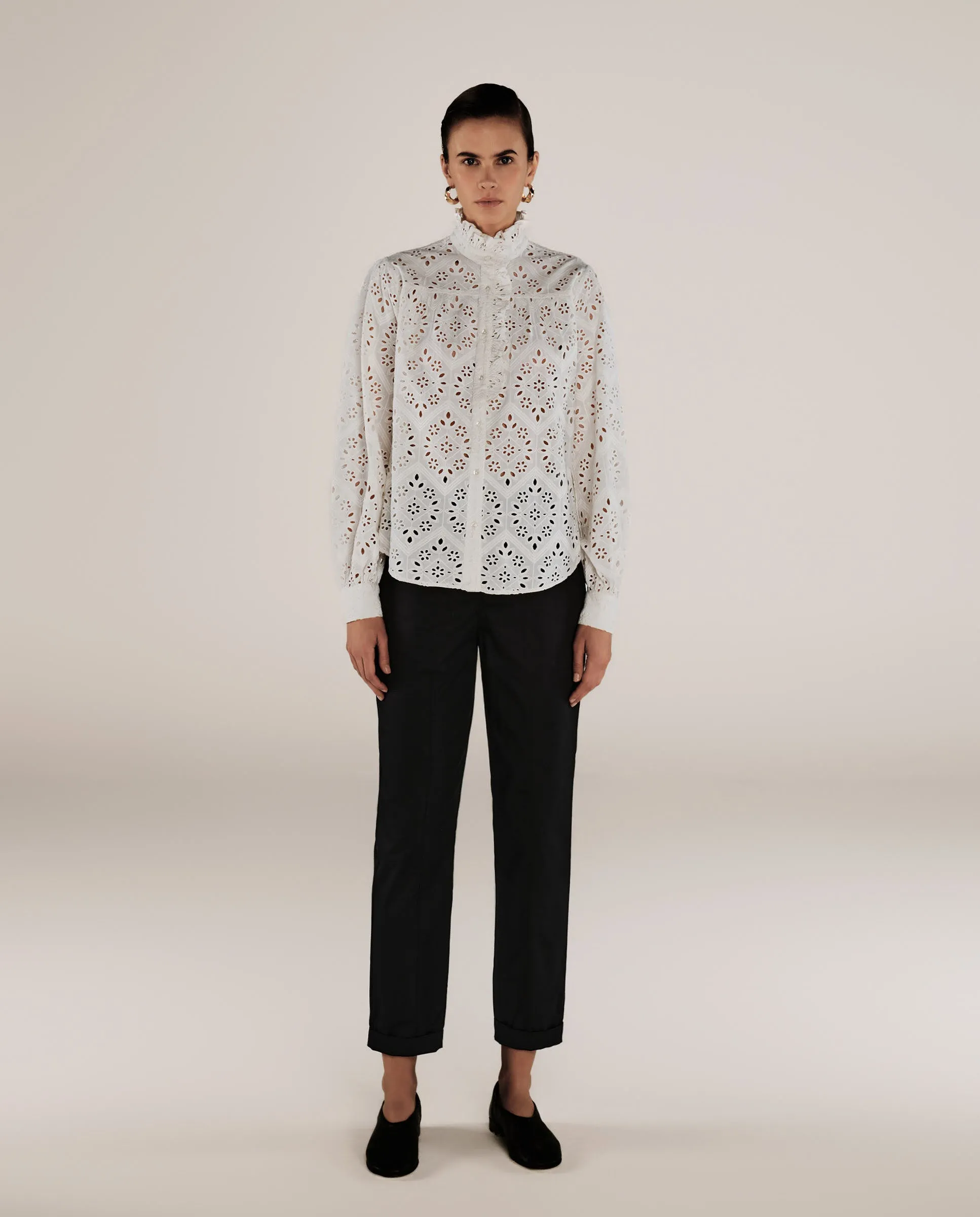 LULU | Ecru Embroidery Cotton Blouse