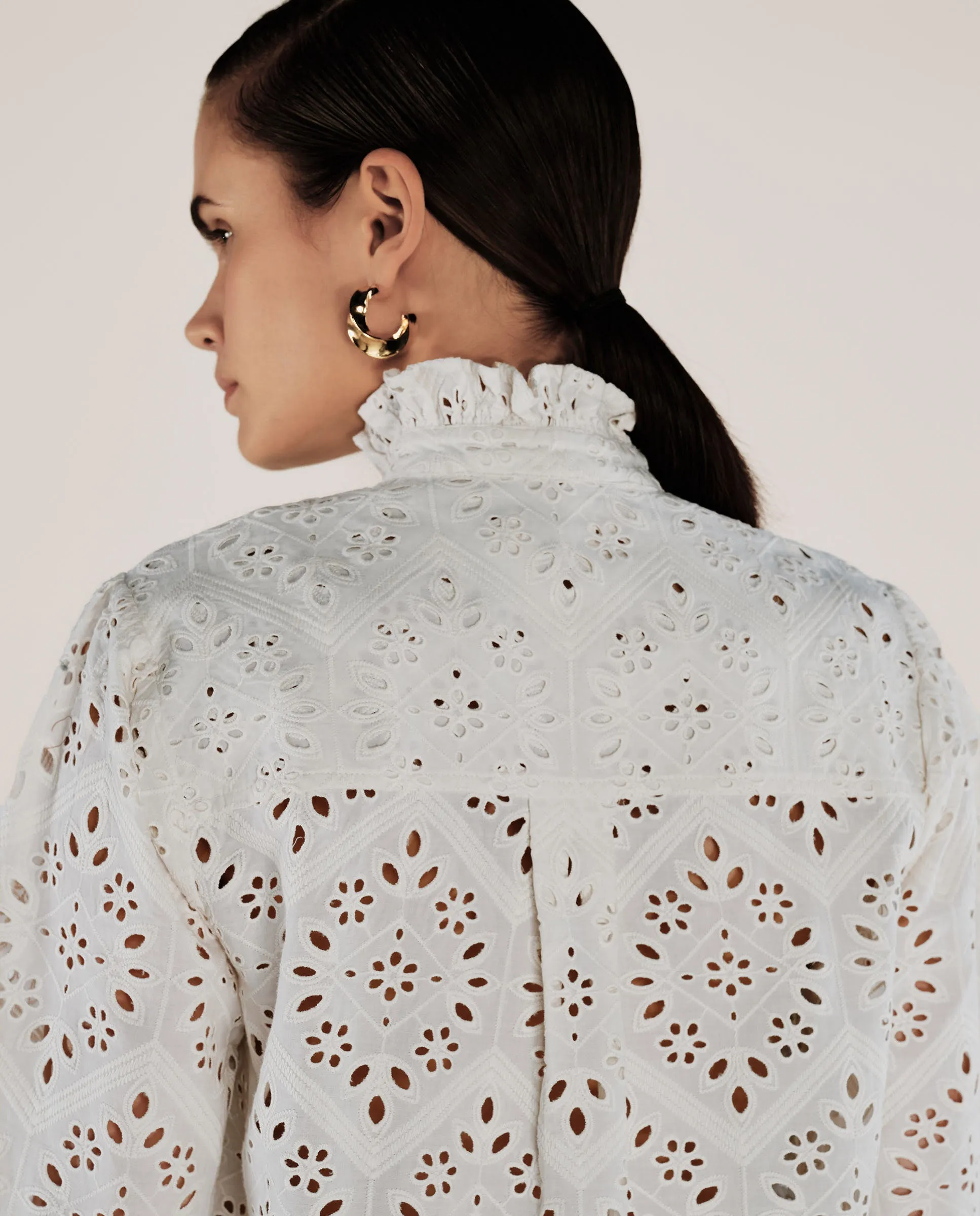 LULU | Ecru Embroidery Cotton Blouse