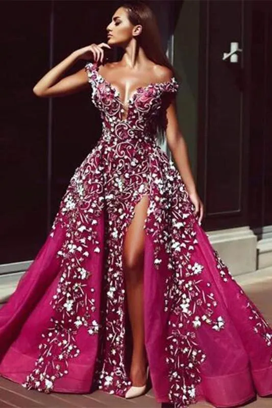 Luxurious Fuchsha Sparkle Sequin Off-the-shoulder Overskirt Evening Dress
