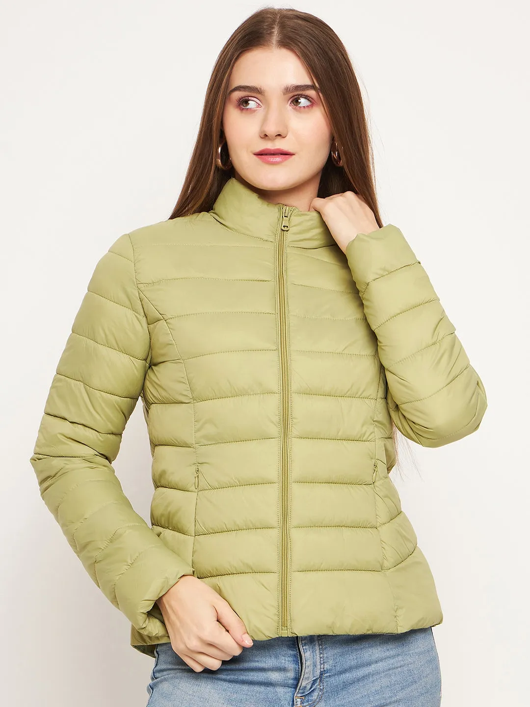 Madame Quilted Zip Mint Green Puffer Jacket