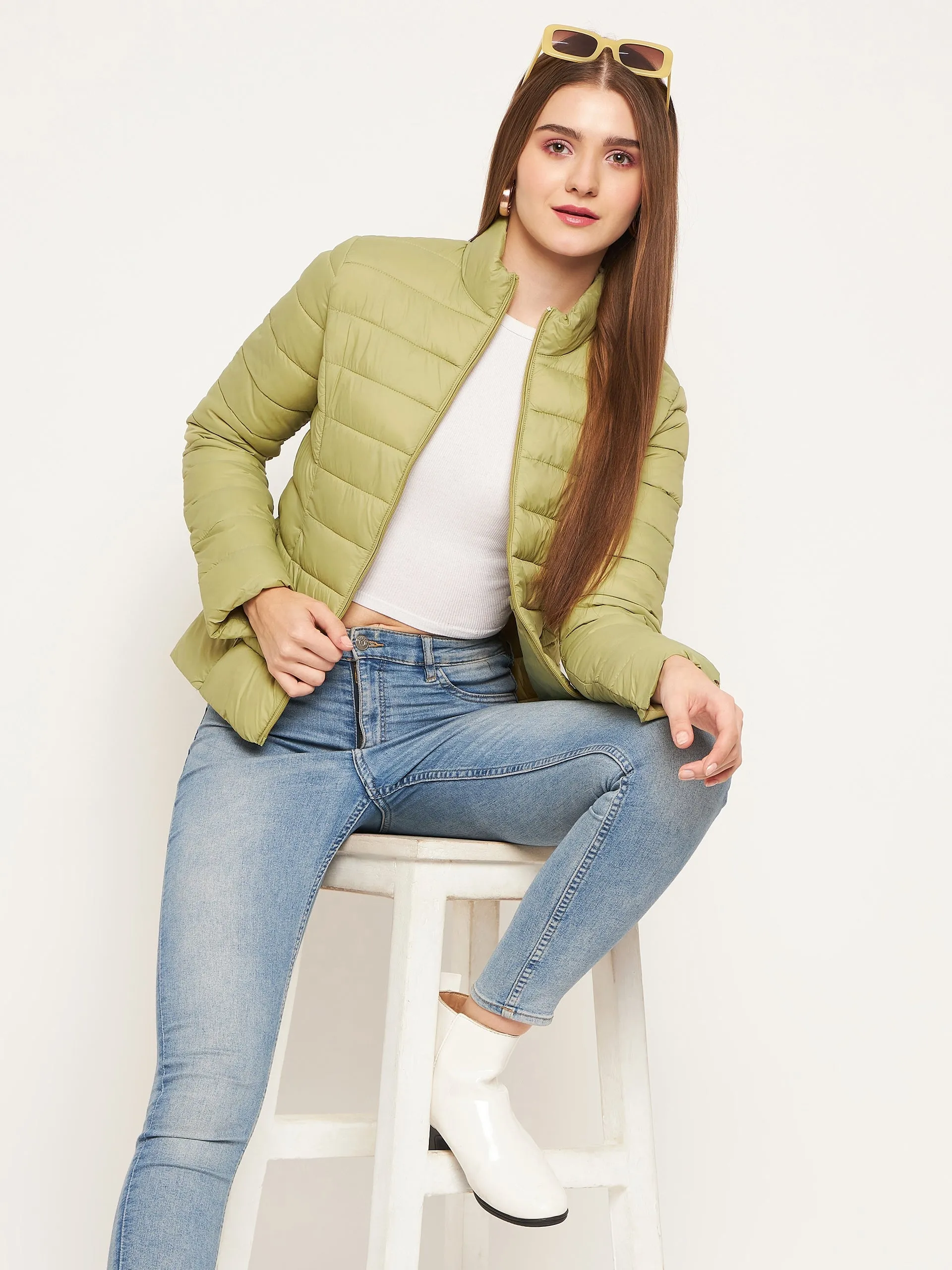 Madame Quilted Zip Mint Green Puffer Jacket