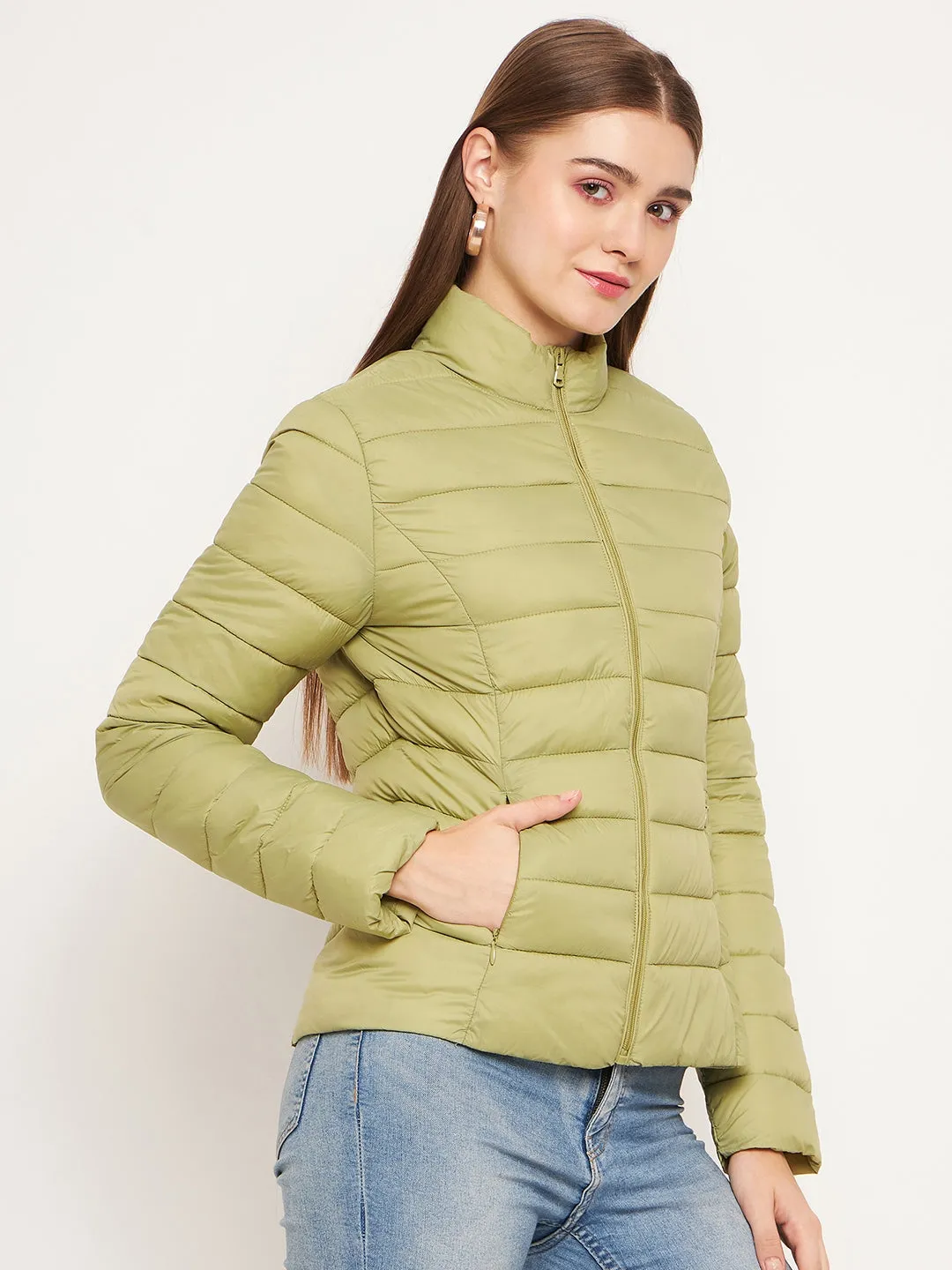 Madame Quilted Zip Mint Green Puffer Jacket
