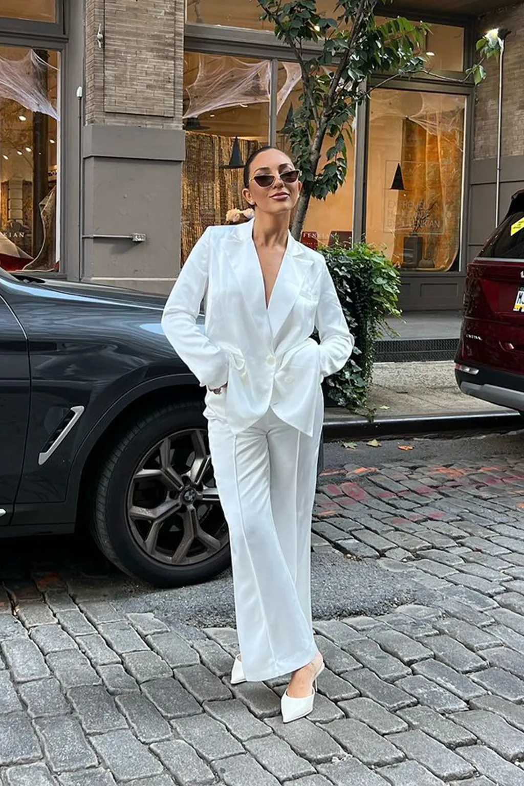 Madison White Satin Blazer