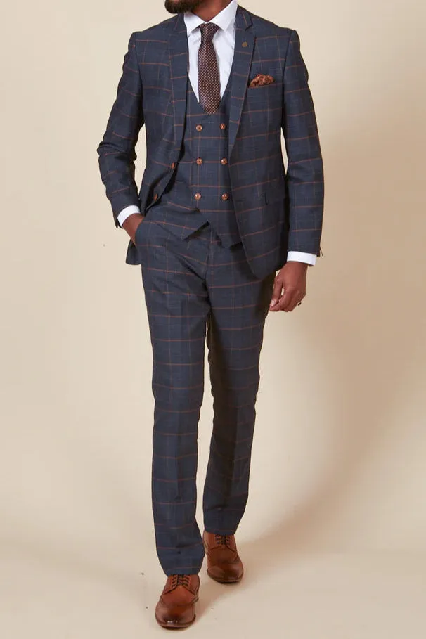 MARC DARCY Jenson Blazer - Mens Slim Fit - Marine Navy Check