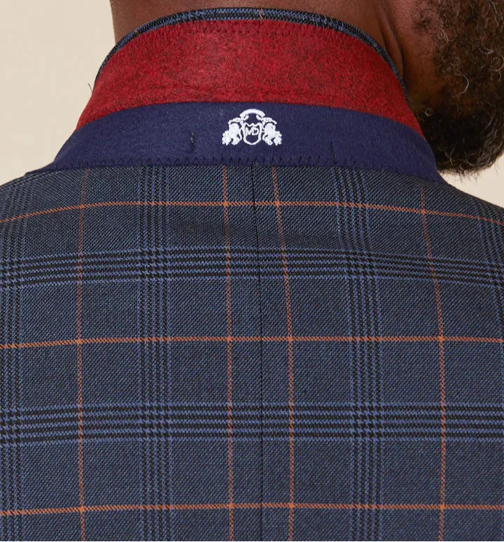 MARC DARCY Jenson Blazer - Mens Slim Fit - Marine Navy Check