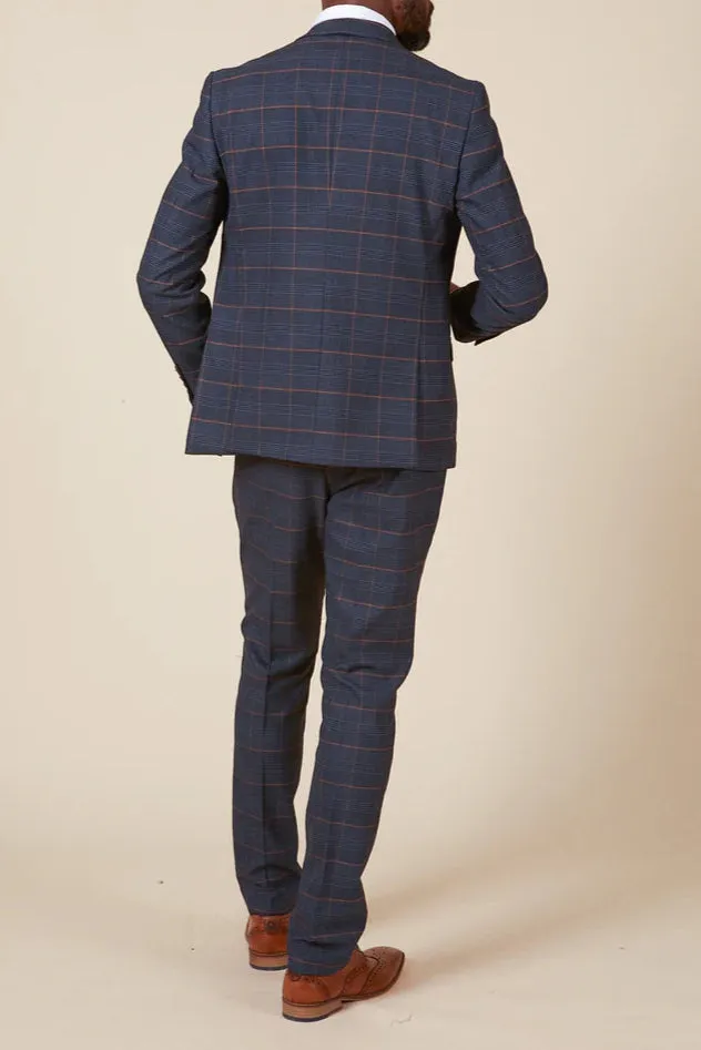 MARC DARCY Jenson Blazer - Mens Slim Fit - Marine Navy Check