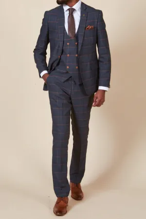 MARC DARCY Jenson Blazer - Mens Slim Fit - Marine Navy Check