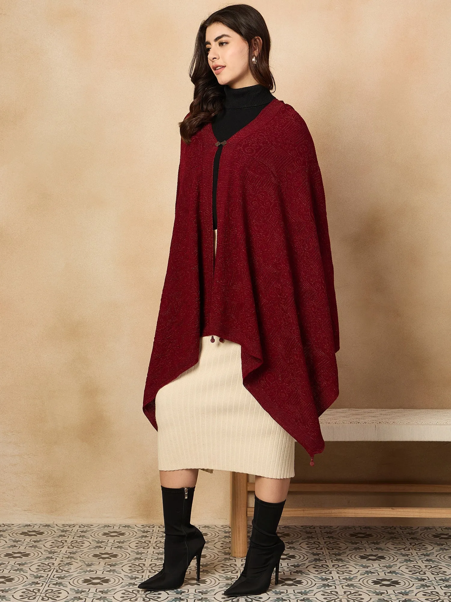 Maroon Shimmer Poncho