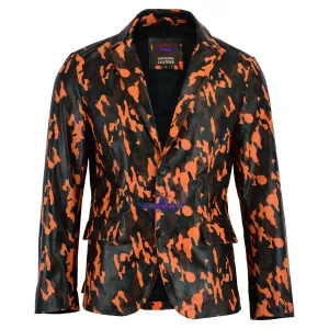Men Fashion Real Leather Camo Textured Blazer Jacket Two Button new