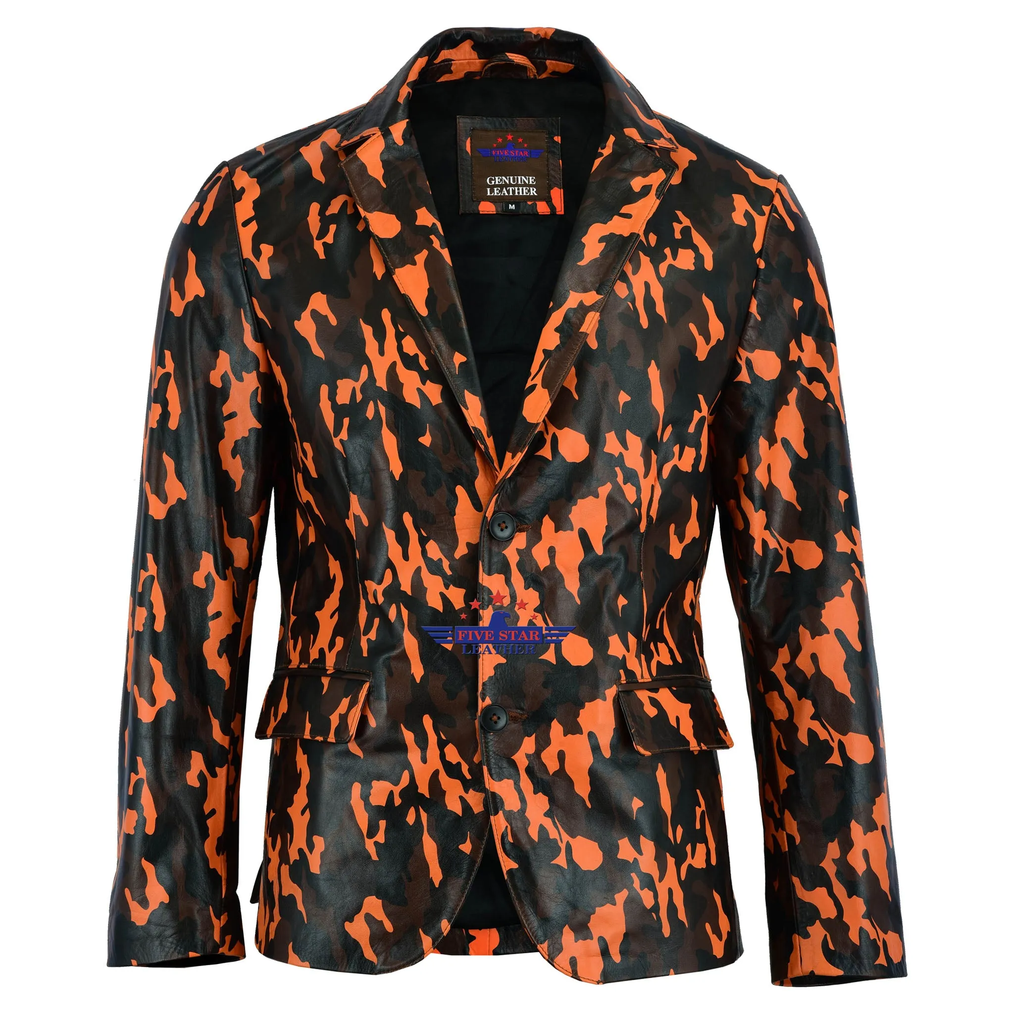 Men Fashion Real Leather Camo Textured Blazer Jacket Two Button new