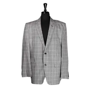 Men's Blazer Black White Red Plaid Jacket Sport Coat (46R)